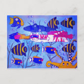 Carte Postale Baignade en chat avec poisson (Devant)