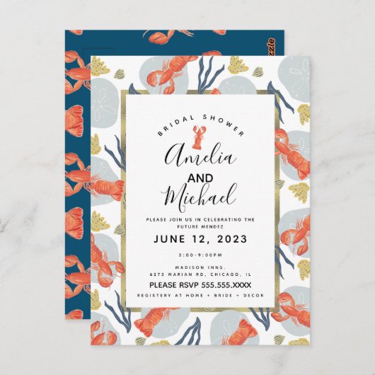 Carte Postale Baignoire de mariage crustacé homard aquarelle (Devant / Derrière)