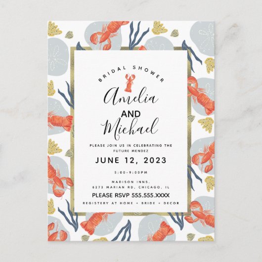 Carte Postale Baignoire de mariage crustacé homard aquarelle (Devant)