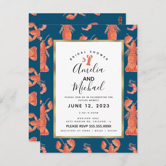 Carte Postale Baignoire de mariage de homard crevette écrevisse (Devant / Derrière)