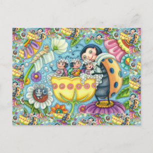 CARTE POSTALE BAIN À BULLE TULIP POUR MÈRE LADYBUG & ENFANTS