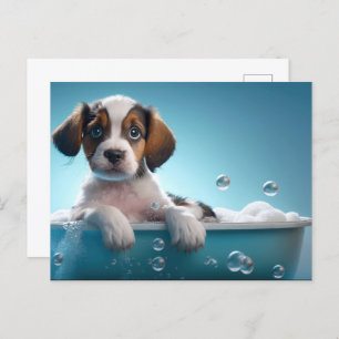 Carte Postale Bain à remous et bulles Chiot