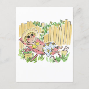 Carte Postale Bain de soleil dans le jardin