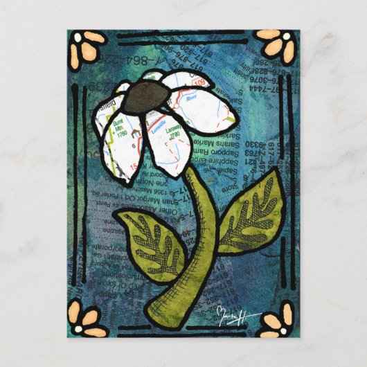 Carte Postale Baise blanche sur Arrière - plan bleu - Collage (Devant)