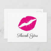 Carte Postale Baiser au rouge à lèvres rose vif Élégant Merci (Devant / Derrière)