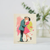 Carte Postale Baiser de couple rétro romantique (Debout devant)