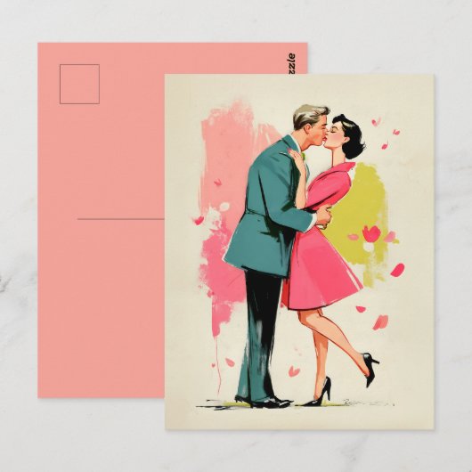 Carte Postale Baiser de couple rétro romantique (Devant / Derrière)