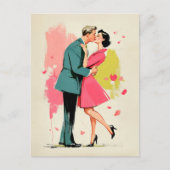 Carte Postale Baiser de couple rétro romantique (Devant)