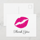 Carte Postale Baiser de rouge à lèvres rose vif Élégant Merci (Devant / Derrière)