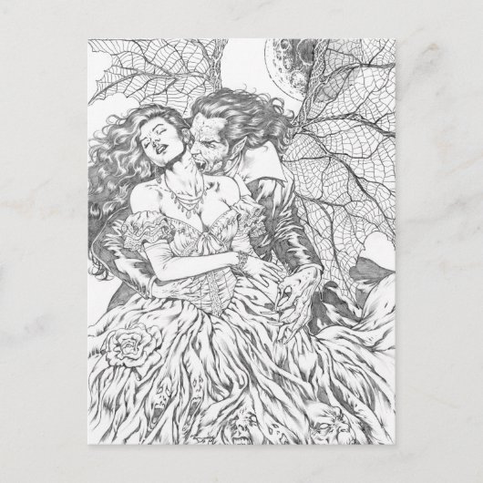 Carte Postale Baiser de Vampire par Al Rio - Vampire et Art fémi (Devant)
