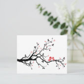 Carte Postale Baiser oiseau sur branche d'arbre avec des feuille (Debout devant)