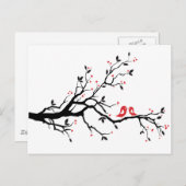 Carte Postale Baiser oiseau sur branche d'arbre avec des feuille (Devant / Derrière)