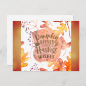 Carte Postale Baisers citrouilles souhaits de récolte automne Fe (Devant / Derrière)