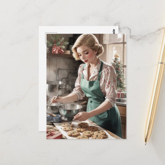 Carte Postale Baking Christmas Cookies Aquarelle (Devant/Arrière en situation)