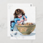 Carte Postale BAKING vintage fille gâteau illustration (Devant / Derrière)