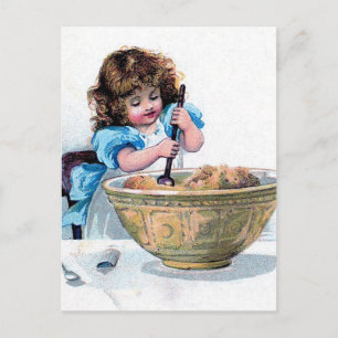 Carte Postale BAKING vintage fille gâteau illustration