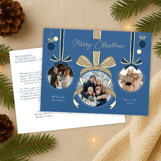 Carte Postale Bal à balles de Noël ruban trois photos