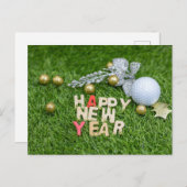 Carte Postale Bal de golf Bonne année avec feuille d'argent (Devant / Derrière)