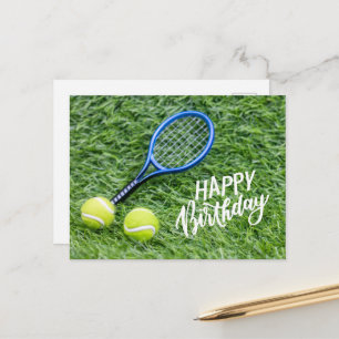 Carte Postale Bal de tennis avec Joyeux Anniversaire sur herbe v