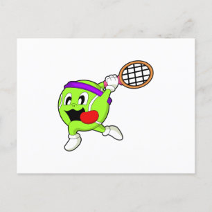 Carte Postale Bal de tennis avec raquette de tennis