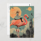 Carte Postale Balades enfant sur un Flamant rose rose (Devant / Derrière)