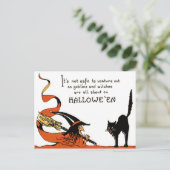 Carte Postale Balai de Sorcière Chat Noir (Debout devant)