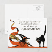 Carte Postale Balai de Sorcière Chat Noir (Devant / Derrière)