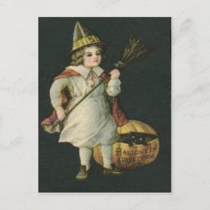 Carte Postale Balai de sorcière Citrouille Lanterne Jack Citroui