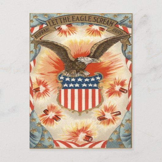 Carte Postale Bald Eagle American Flag Shield Fireworks (Devant)