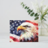 Carte Postale Bald Eagle avec drapeau des États-Unis d'Amérique (Debout devant)