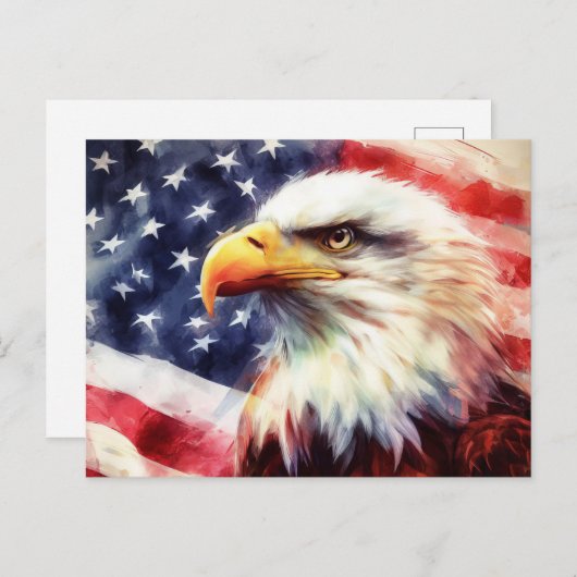 Carte Postale Bald Eagle avec drapeau des États-Unis d'Amérique (Devant / Derrière)
