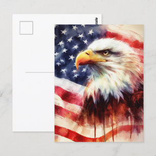 Carte Postale Bald Eagle avec drapeau des États-Unis d'Amérique