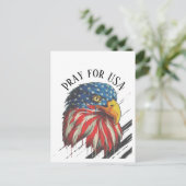 Carte Postale Bald Eagle Bird USA Drapeau Prier pour les USA (Debout devant)