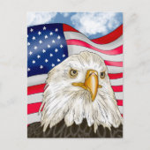Carte Postale Bald Eagle devant le drapeau américain Art patriot (Devant)