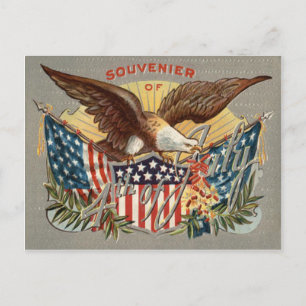 Carte Postale Bald Eagle US Drapeau Feu d'artifice Firecracker