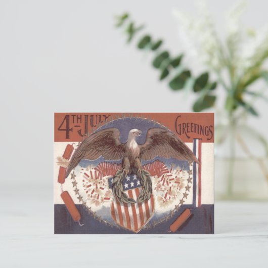 Carte Postale Bald Eagle Wreath American Shield Fireworks (Debout devant)