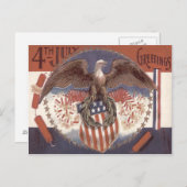 Carte Postale Bald Eagle Wreath American Shield Fireworks (Devant / Derrière)