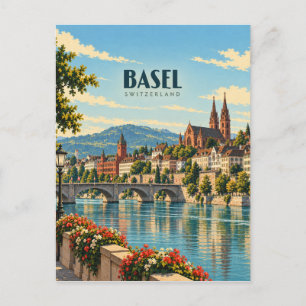 Carte Postale Bâle Suisse Art de Voyage Vintage