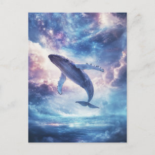 Carte Postale Baleine à Bosse Fendant la Nuit de la Galaxie Rose