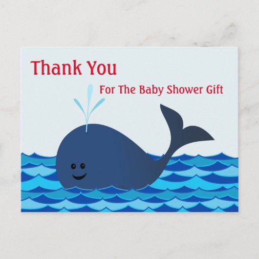 Carte Postale Baleine, Baby shower Merci (Devant)