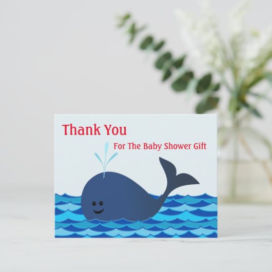 Carte Postale Baleine, Baby shower Merci (Debout devant)