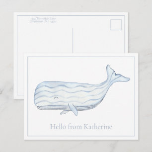Carte Postale Baleine bleue personnalisée à l'aquarelle côtière