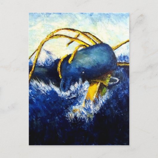 Carte Postale Baleine contre calmar colossal Peinture d'art orig (Devant)