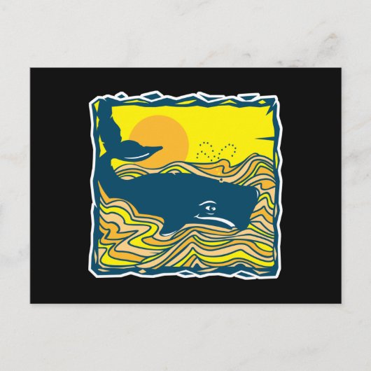 Carte Postale baleine dans le design du coucher de soleil (Devant)