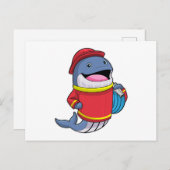 Carte Postale Baleine en tant que pompier avec tuyau d'arrosage (Devant / Derrière)