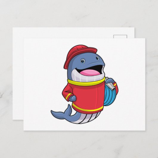 Carte Postale Baleine en tant que pompier avec tuyau d'arrosage (Devant / Derrière)