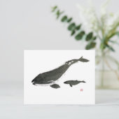 Carte Postale Baleine grise maman et bébé peinture à l'encre sum (Debout devant)