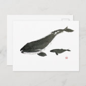 Carte Postale Baleine grise maman et bébé peinture à l'encre sum (Devant / Derrière)