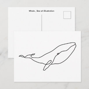 Carte Postale Baleine, illustration d'art linéaire
