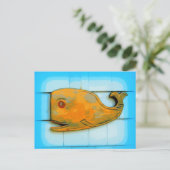 Carte Postale baleine joyeuse souriante bleu (Debout devant)